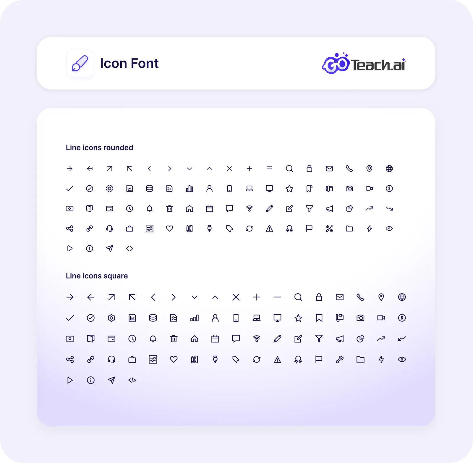 GoTeach.ai icon font in rounded and square line styles